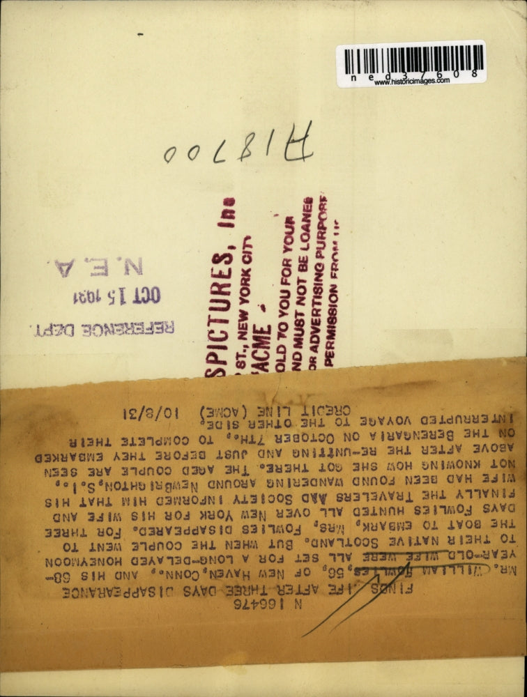 1931 Press Photo Finds Wife After Three Days Disappearance