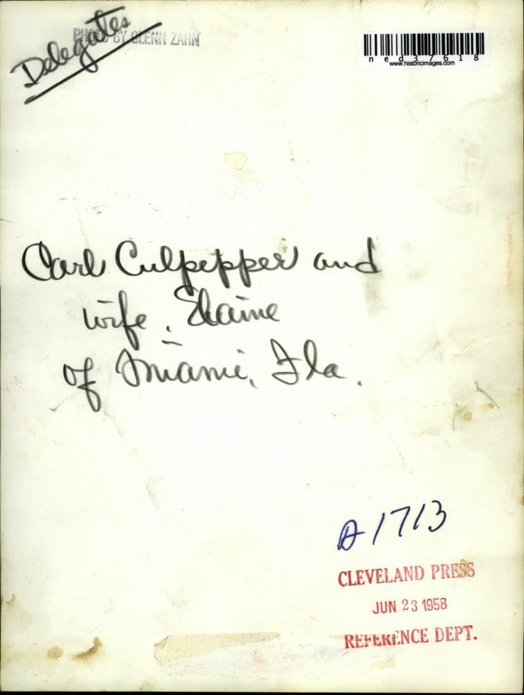 1958 Press Photo Carl Culpepper and wife Elaine of Miami