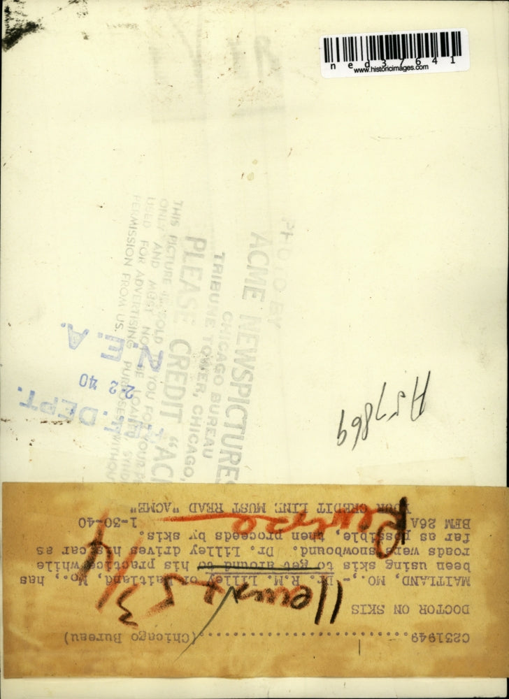 1940 Press Photo Dr. R.M. Lilley, has been using skis while roads are snowbound