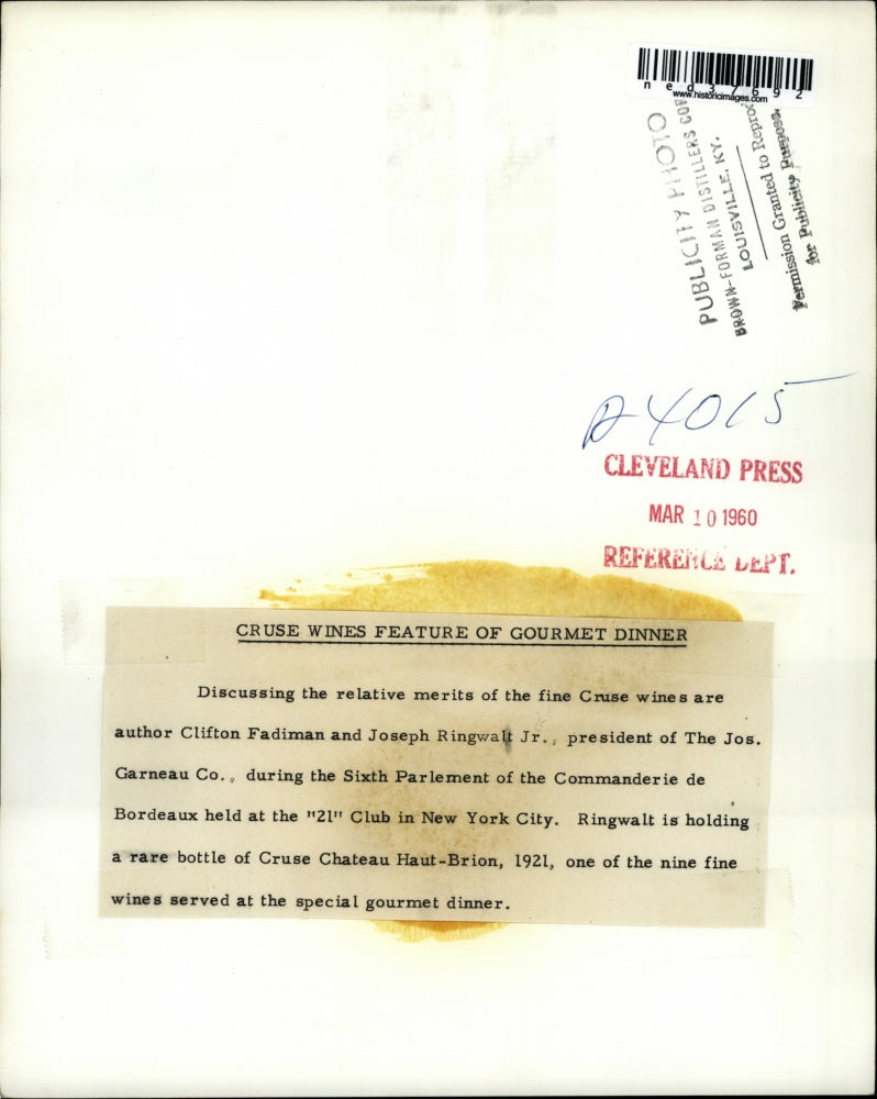 1960 Press Photo Author Clifton Fadiman and Joseph Ringwalt Jr - ned37692