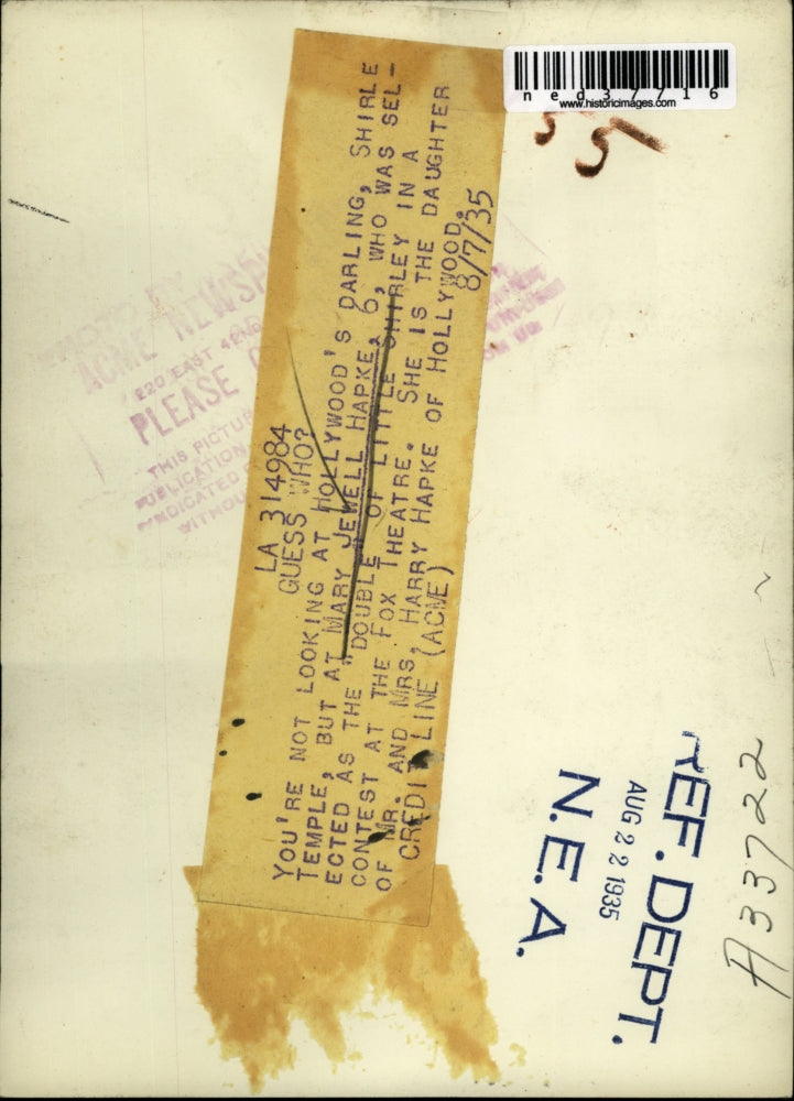 1935 Press Photo Double of little Shirleyin a contest at the fox theatre