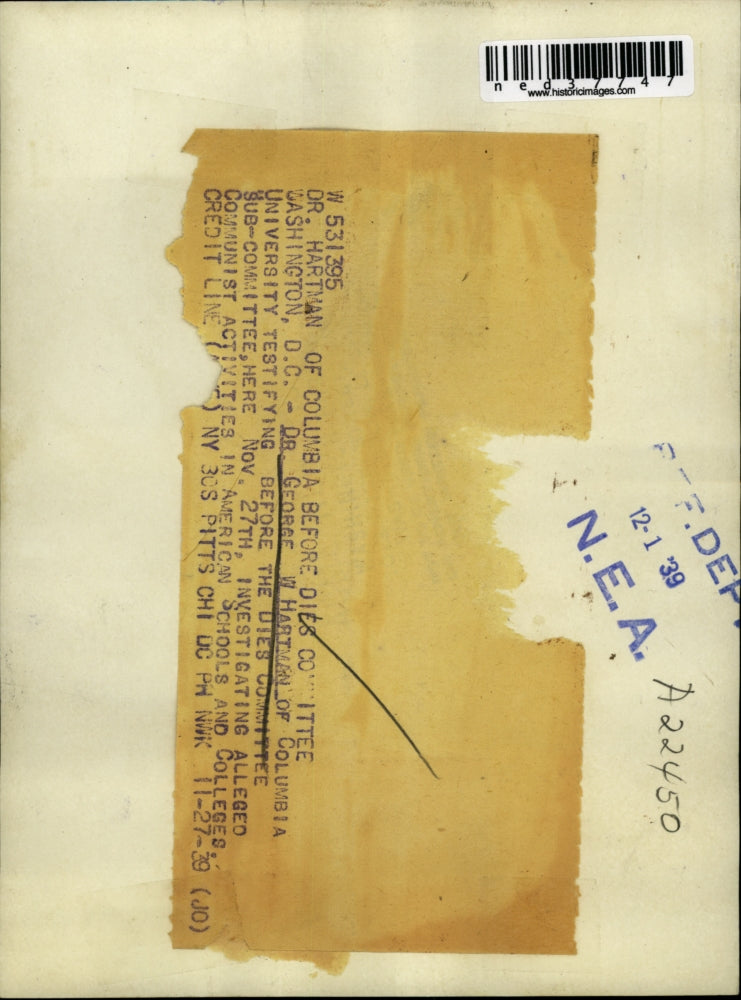 1939 Press Photo Dr. Hartman of Columbia University before Dies commitee