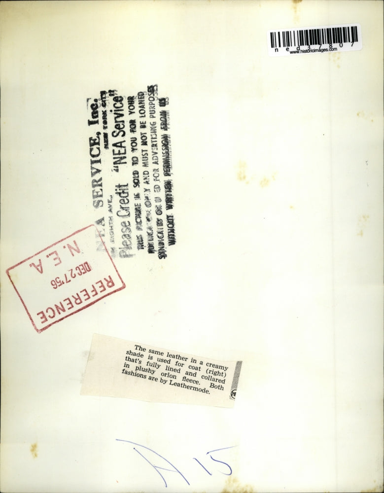 1956 Press Photo The same leather in a creamy shade is used for coat that's