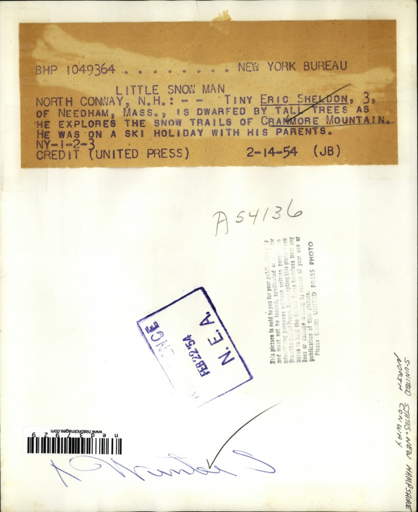 1954 Press Photo North Conway N.H. tiny Eric Sheldon, 3 of Needham Mass is dwarf