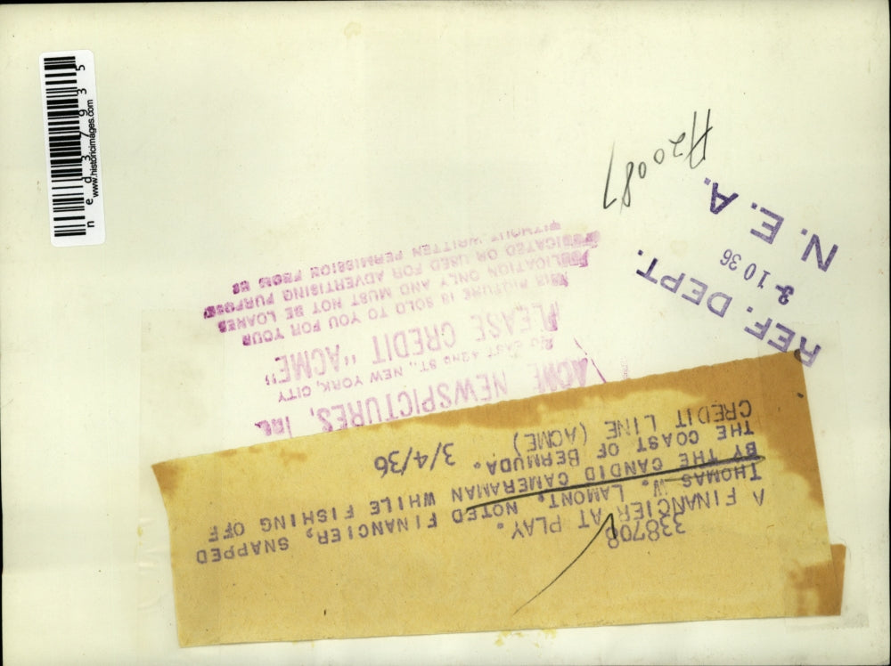 1936 Press Photo Thomas J. Lamont, noted financier snapped by candid cameraman