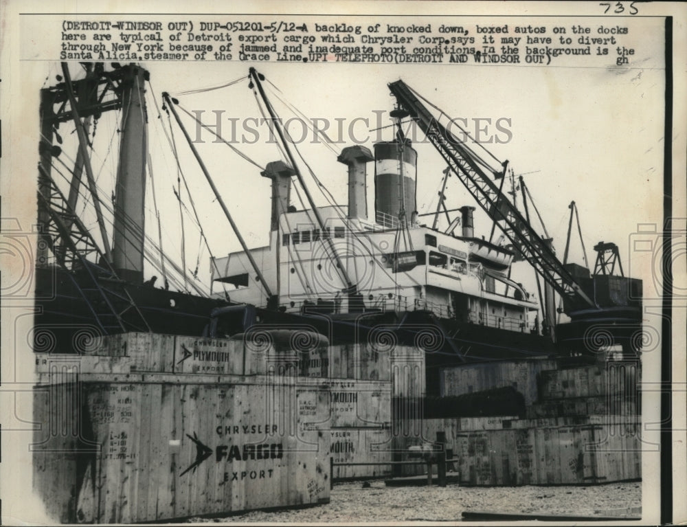 1959 Press Photo A backlog of knocked down boxed autos on the docks here are