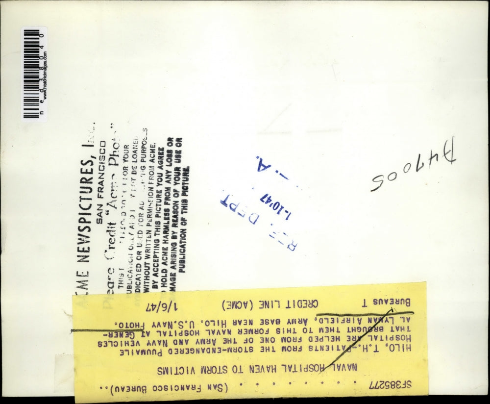 1947 Press Photo Naval Hospital Haven to Storm Victims