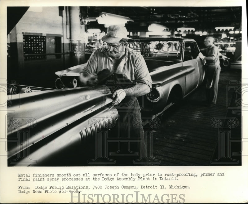 Load image into Gallery viewer, 1962 Press Photo Metal Finishers Smooth Out All Surfaces Of The Body

