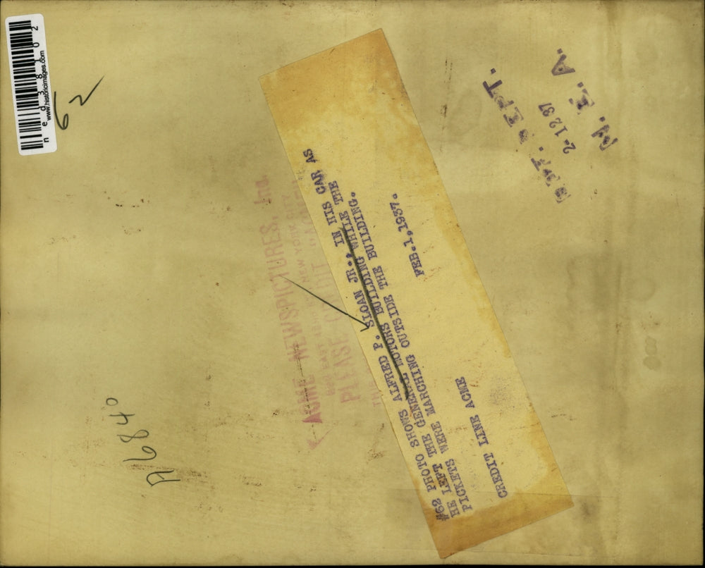 1937 Press Photo Alfred Sloan Jr General Motors