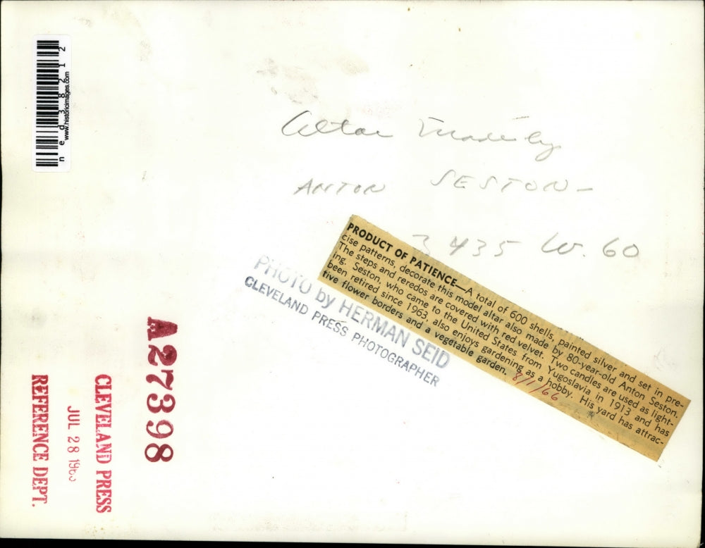 1966 Press Photo Work of Art by an 80 year old Anton Seston