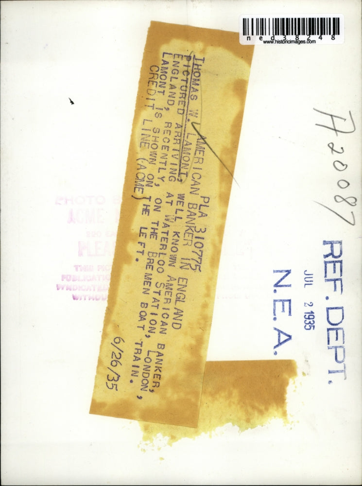 1935 Press Photo American Thomas W. Lamont -Banker in England