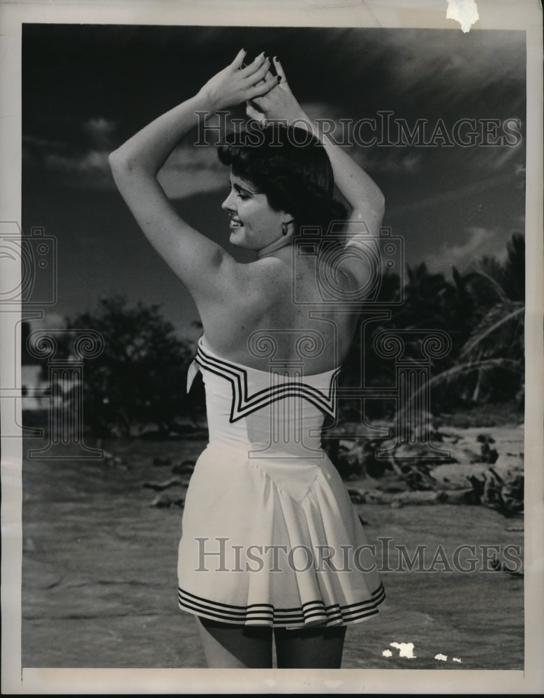 1948 Press Photo Jane Ebner Models The Strapless Suit