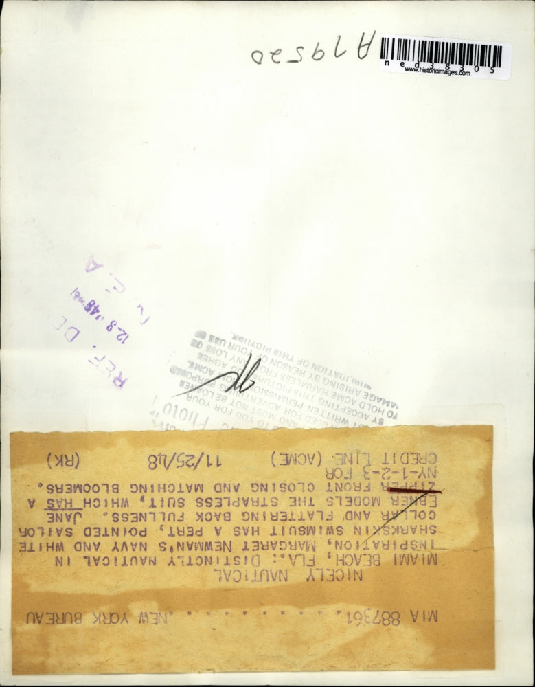 1948 Press Photo Jane Ebner Models The Strapless Suit