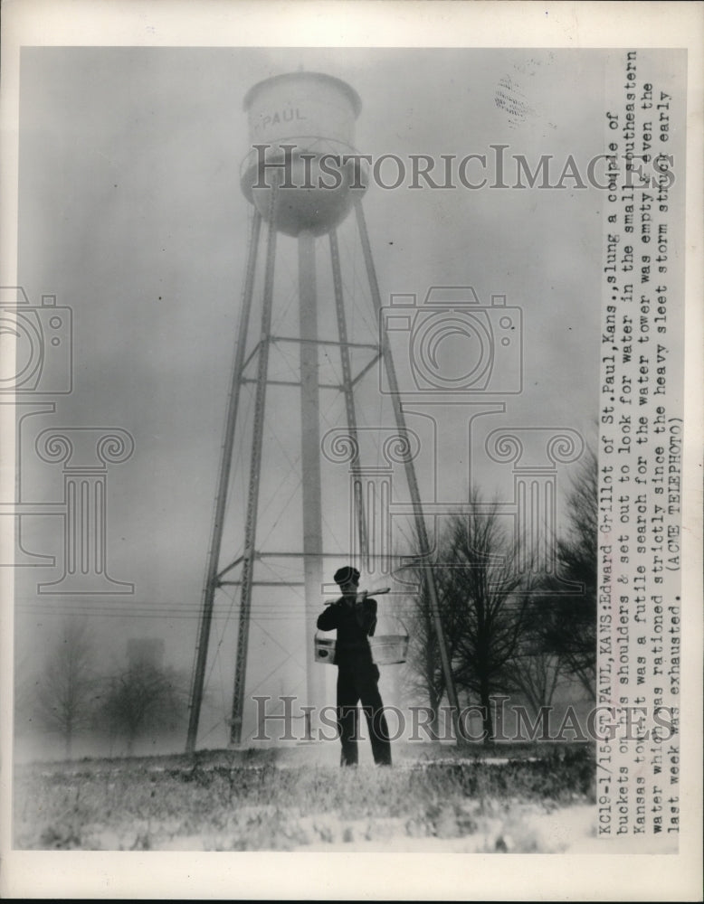1949 Press Photo Edward Grillot set out to look for water in a small town