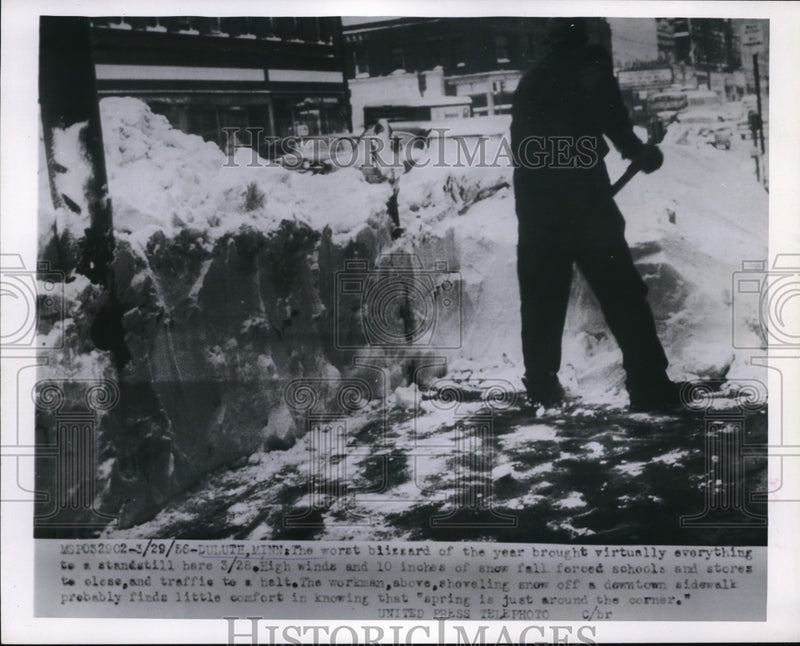 Load image into Gallery viewer, 1956 Press Photo Worst Blizzard of the year "Workman Shoveling Snow Off"
