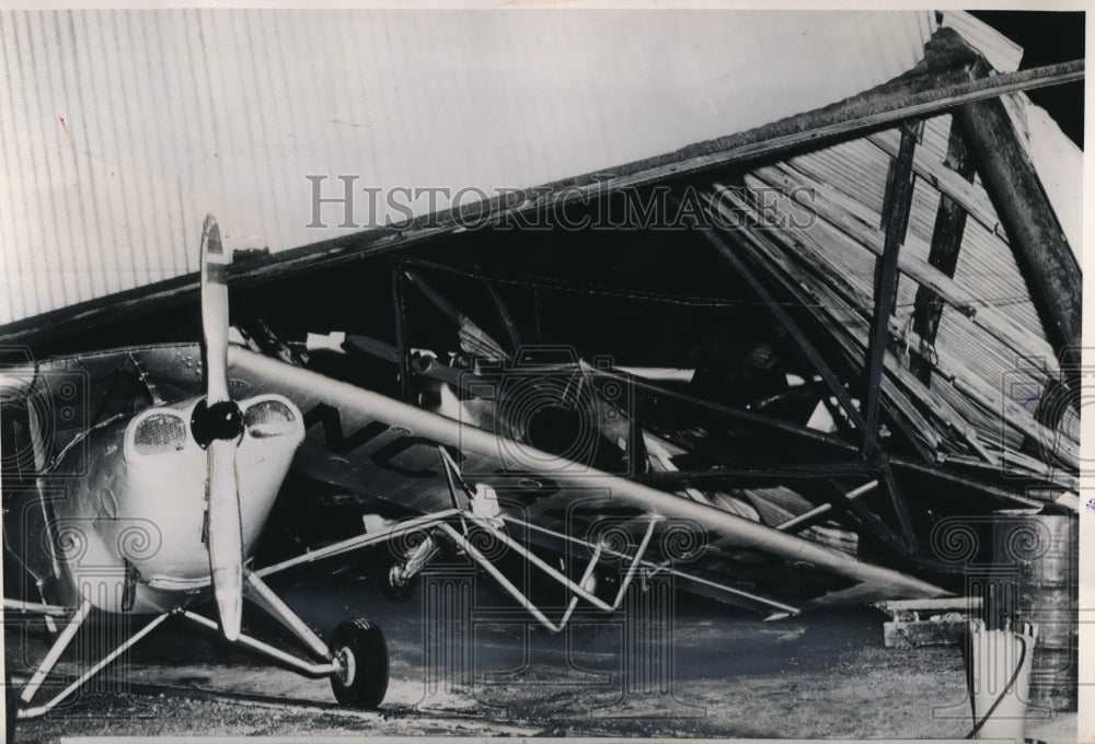 1950 Press Photo Two light planes at Crane's City Airport are crushed
