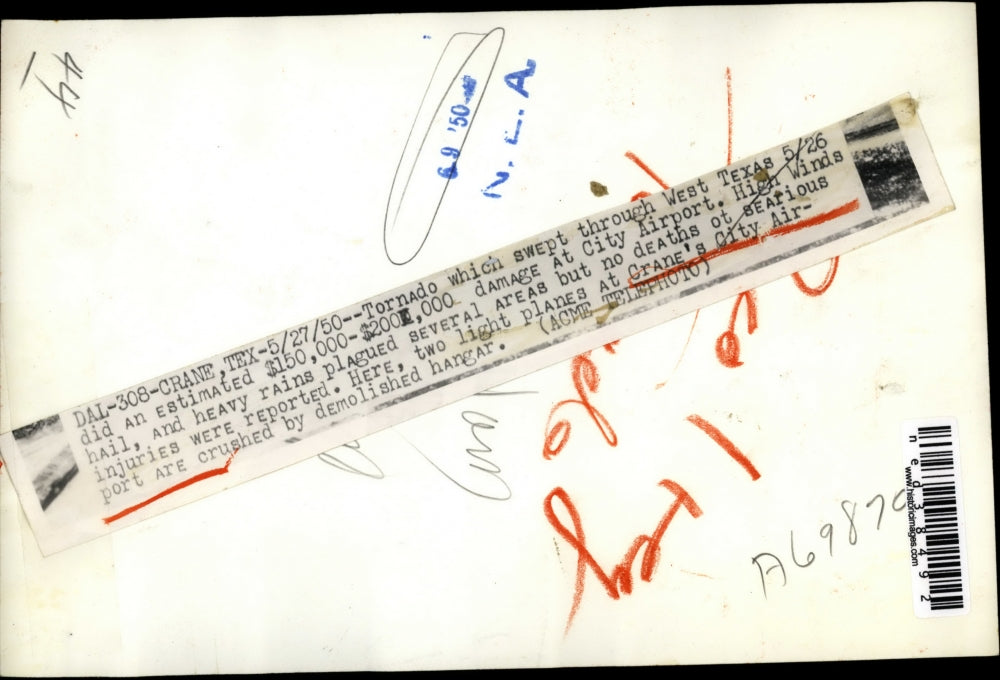 1950 Press Photo Two light planes at Crane's City Airport are crushed