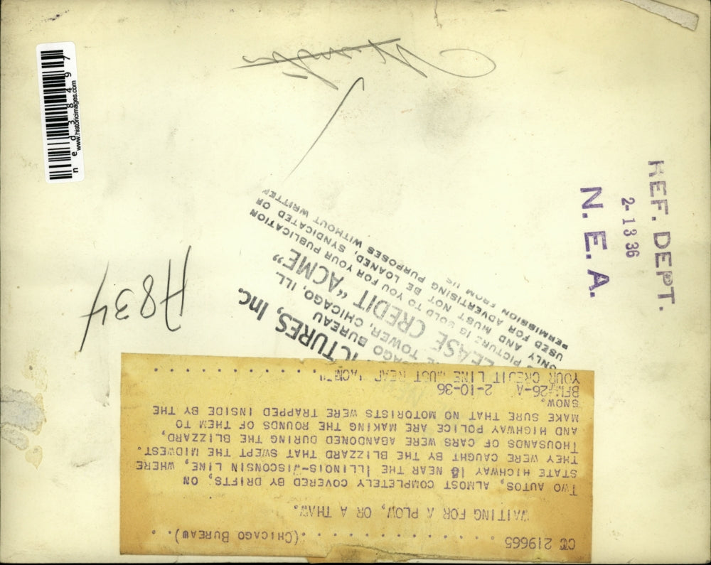 1936 Press Photo Two autos covered by snow on state highway