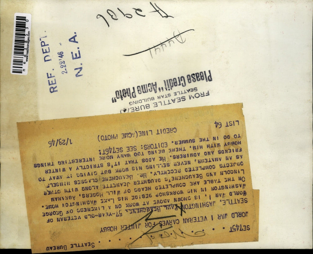 1946 Press Photo Paul Beauchene, veteran of World War I,