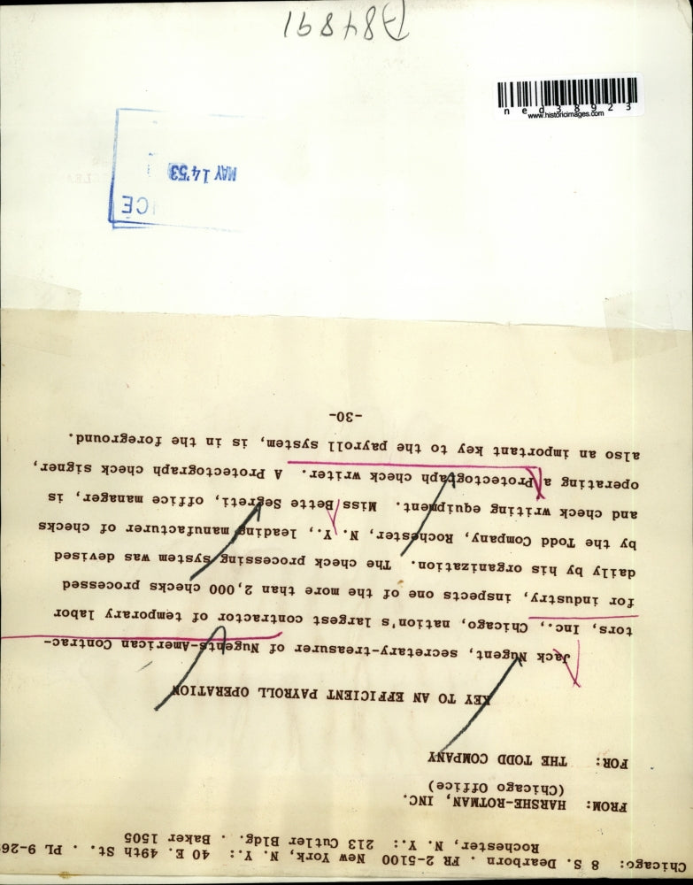 1953 Press Photo Jack Nugent Inspects the Check Processing System