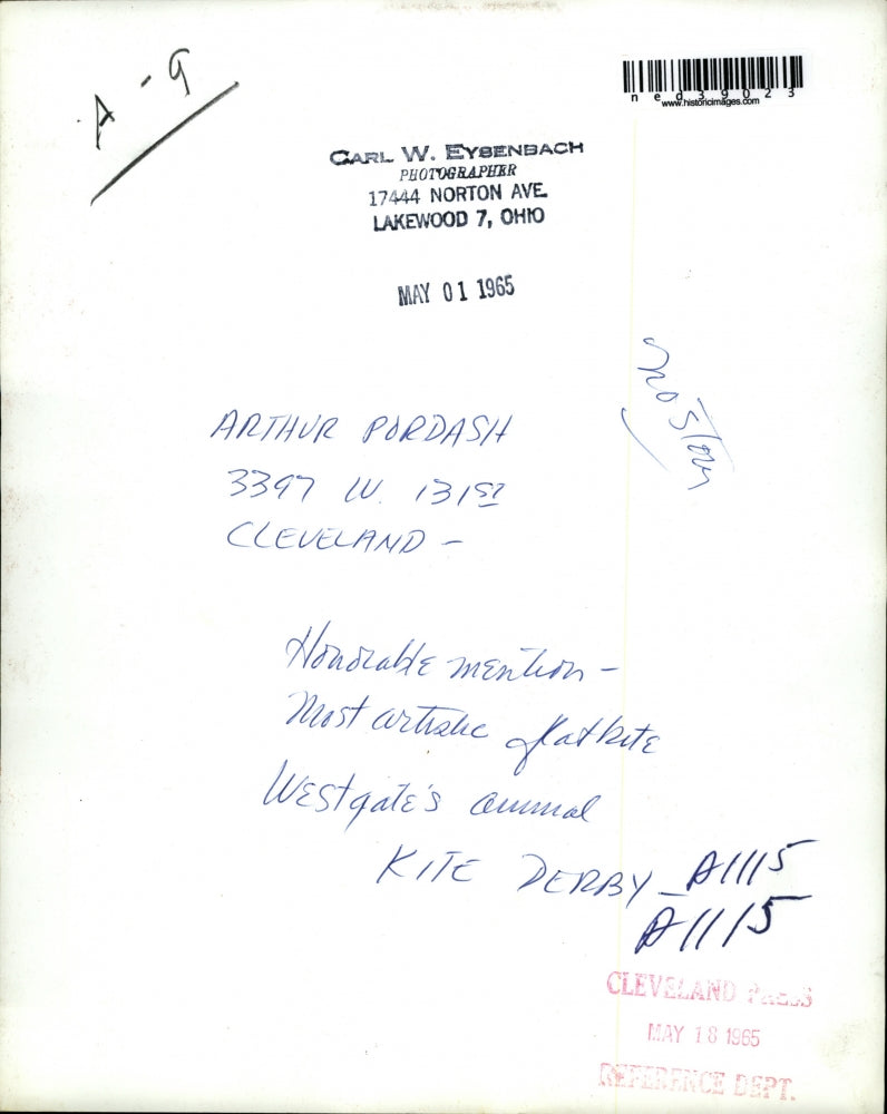 1955 Press Photo Arthur Pordash Honorable mention Most artistic flat kite