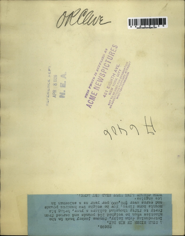 1926 Press Photo John Kelly brings his mounts home first