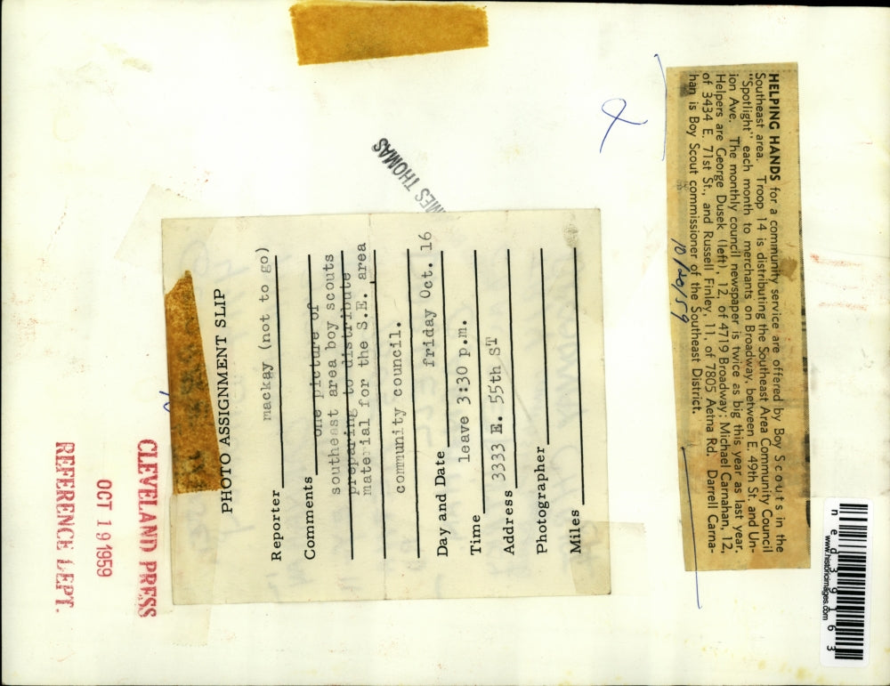 1959 Press Photo Boy Scouts Prepare To Distribute Material For The S.E. Area