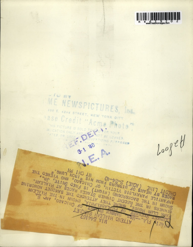 1940 Press Photo Mrs. Warren Wright & W. Plunket Stewart Attend Hialeah Banquet