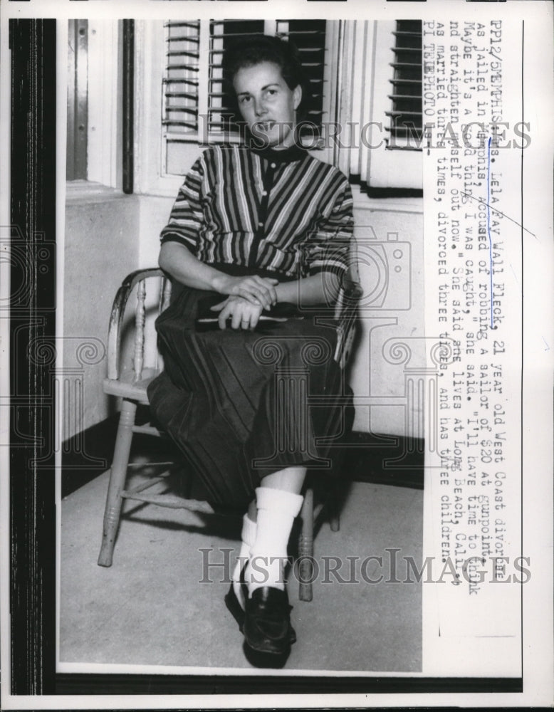 1958 Press Photo Mrs Lela Fay Wall Fleck, 21, as jailed memphis.