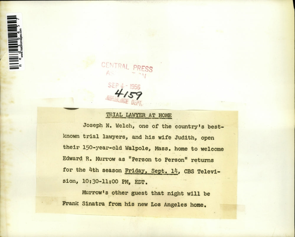 1956 Press Photo Joseph N Welch one of the country's best known Trial Lawyers,