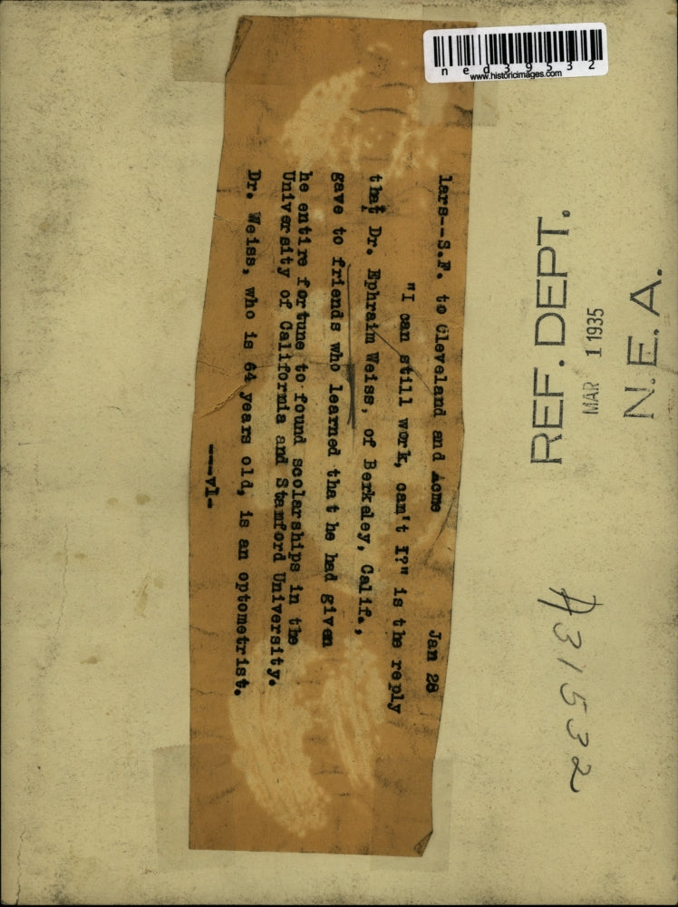 1935 Press Photo Dr. Ephraim Weiss, Optometrist of Berkley California