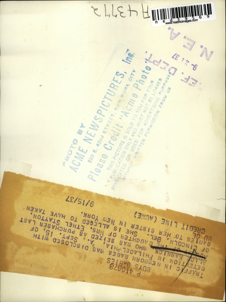 1937 Press Photo Alice Karnick Alleged To Have Taken Babies To Her Sister