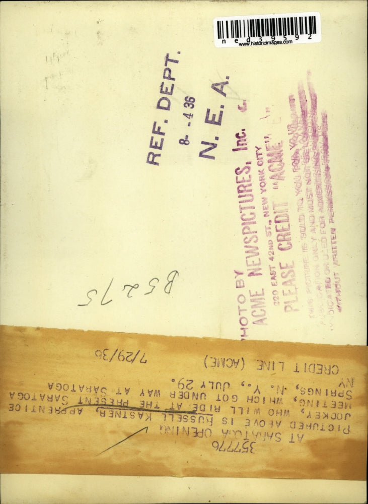 1936 Press Photo Russel Kastner Apprentice Jockey To Ride At Saratoga Meeting