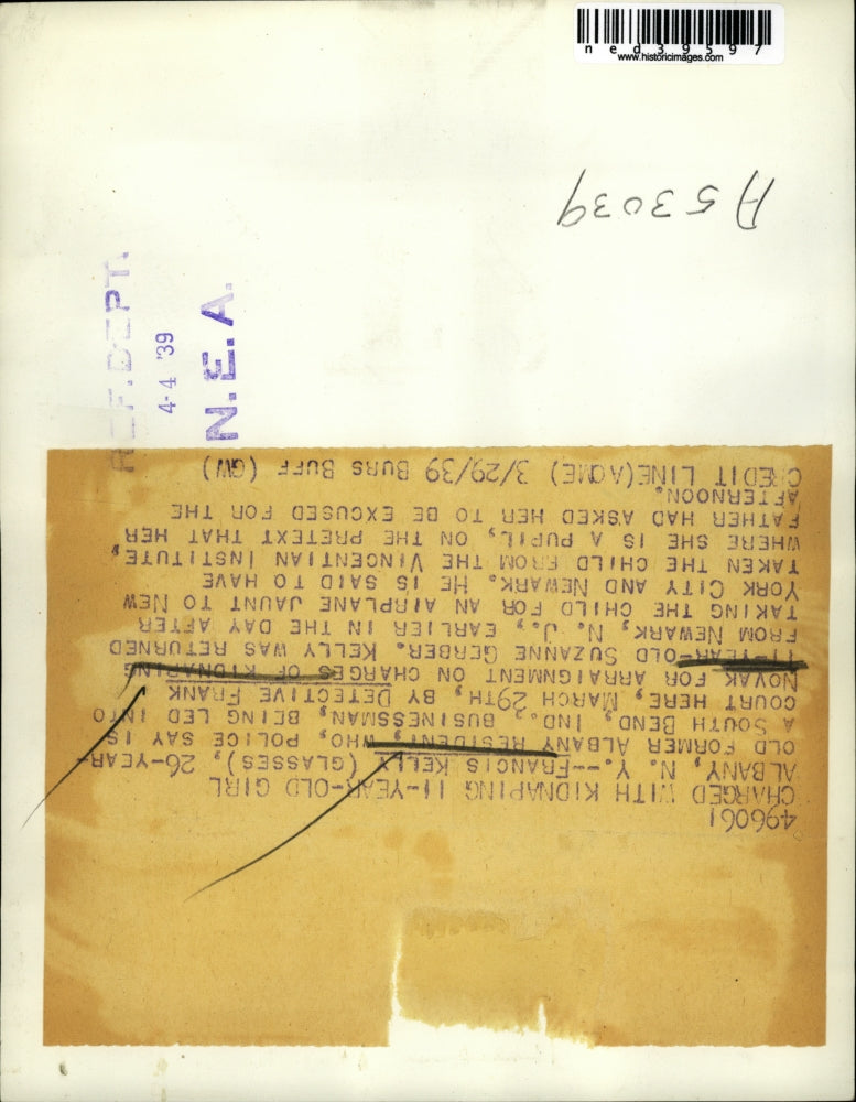 1939 Press Photo Francis Kelly Charged In Kidnapping of Suzanne Gerber