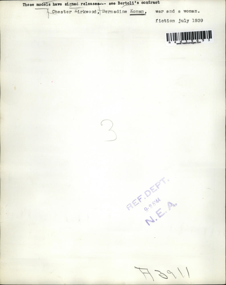 1944 Press Photo Chester Kirkwood and Bernadine Koman War and a woman Fiction