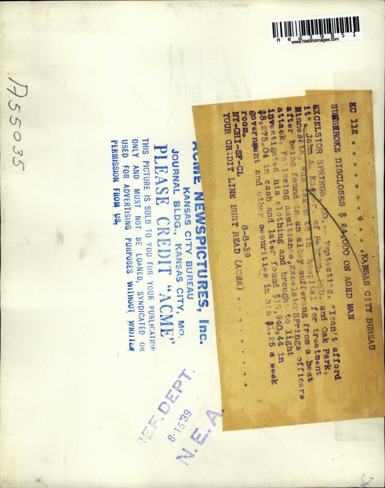 1939 Press Photo John A. Kaener of Hebron and Oak Park