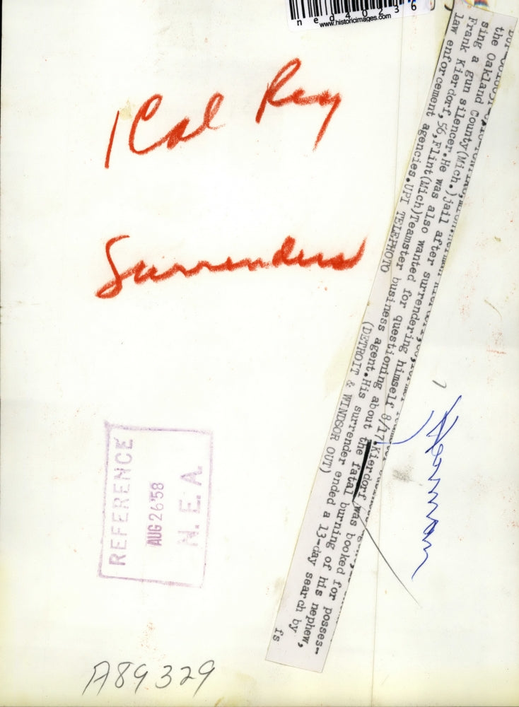 1958 Press Photo ? Kierdorf was booked for possessing a handgun with a silencer