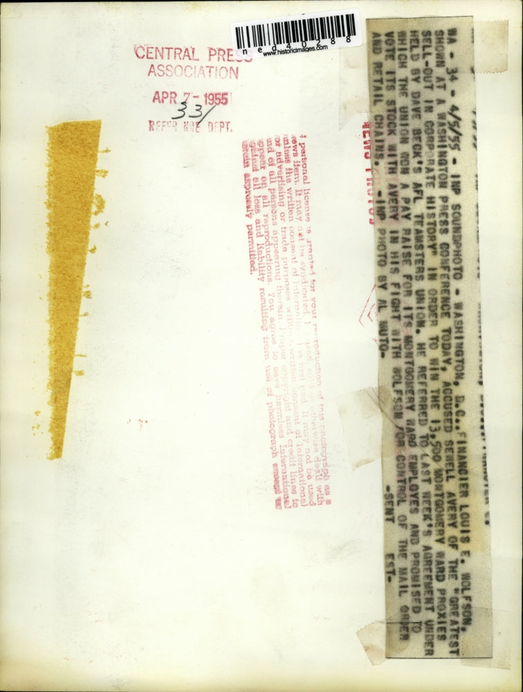 1955 Press Photo Financier Louis. E. Wolfson at a Washington Press Conference