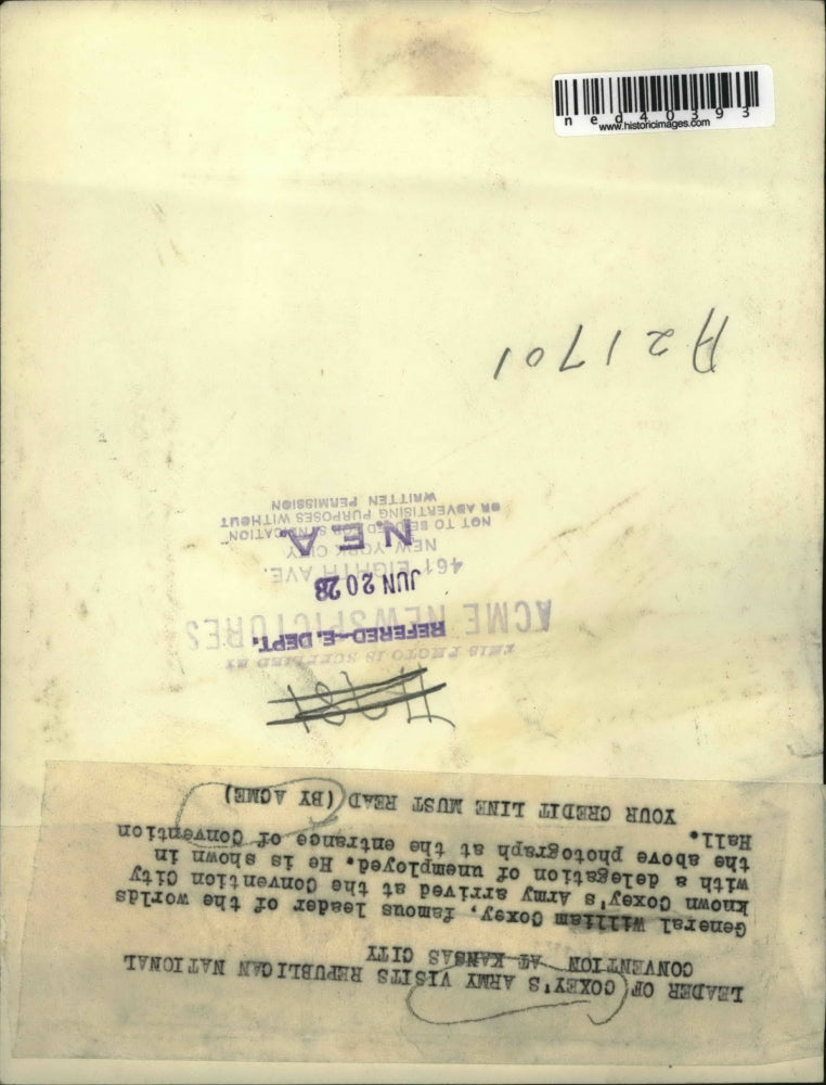 1928 Press Photo William Coxey General Arrives At Convention City - ned40393