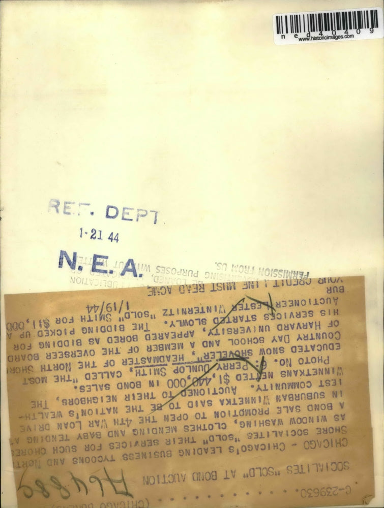 1944 Press Photo Perry Dunlop Smith, The Most Educated Snow Shoveler