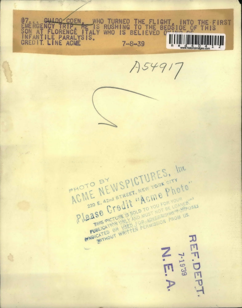 1939 Press Photo Guido Coen Rushing to His First Emergency Trip