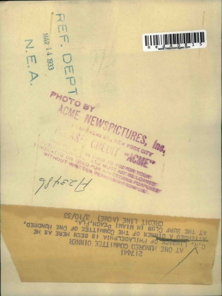 1933 Press Photo C.R. Linback of Philadelphia is seen here as he attended