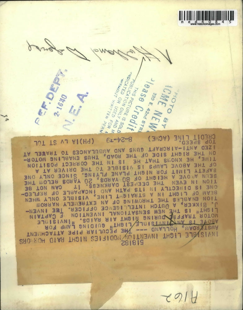 1939 Press Photo Invisible light invention for motor traffic during night raids