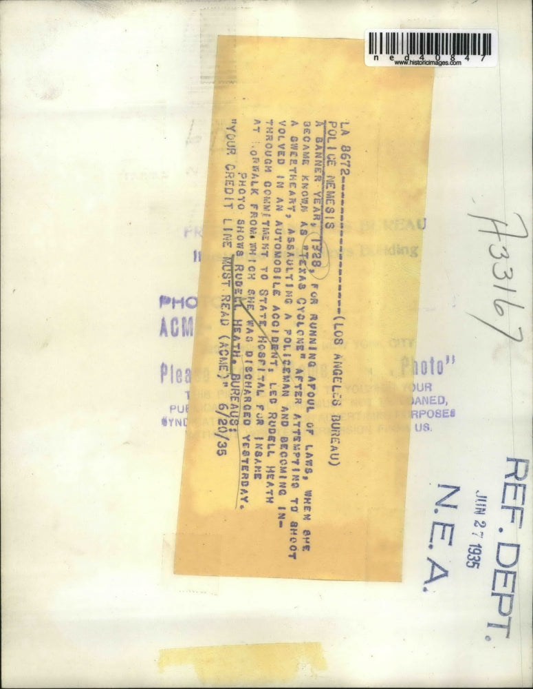 1928 Press Photo Rudell Heath, the "Texas Cyclone"