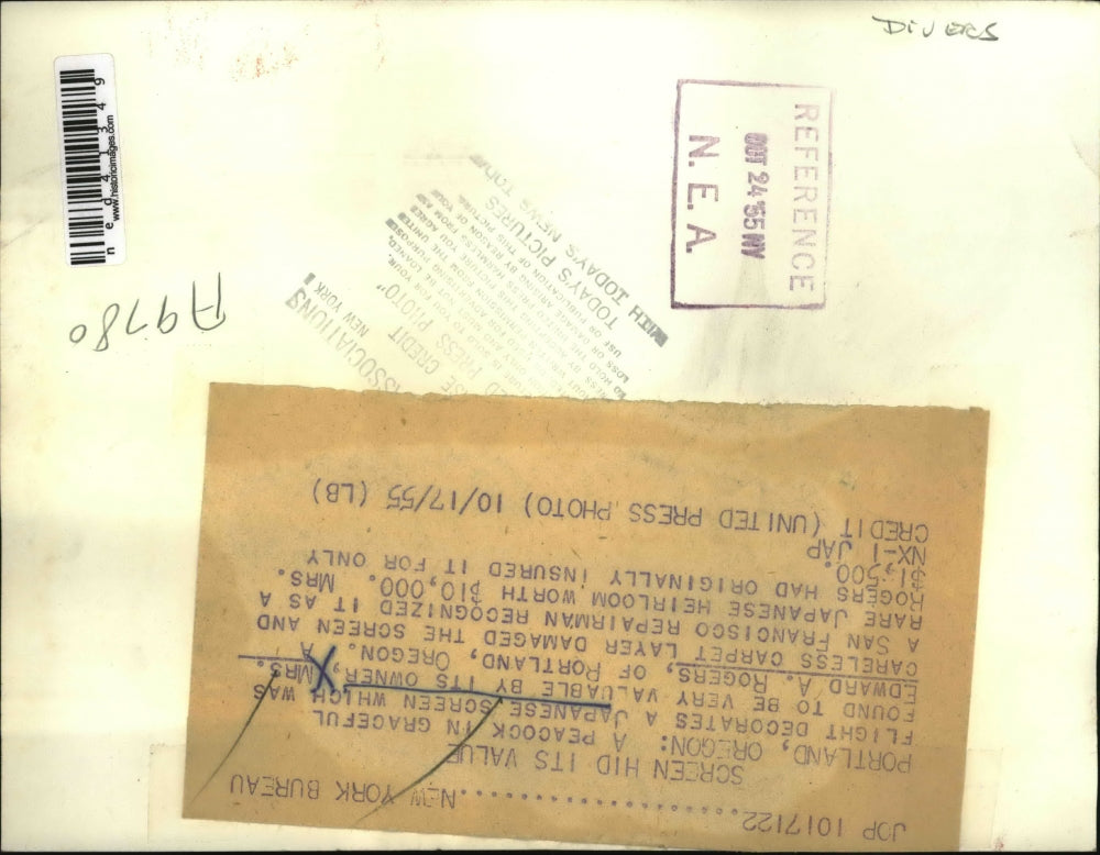 1955 Press Photo Japanese screen and its owner Mrs. Edward A. Rogers