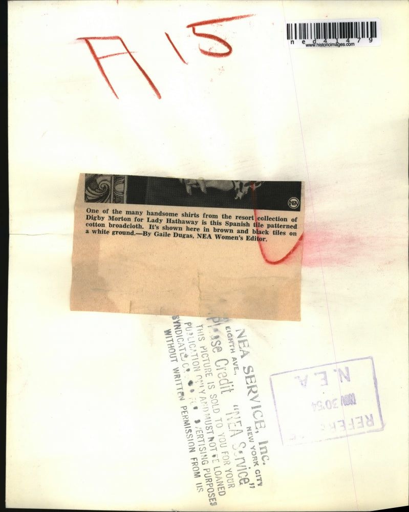 1954 Press Photo Handsome shirt from the Resort Collection of Digby Morton for