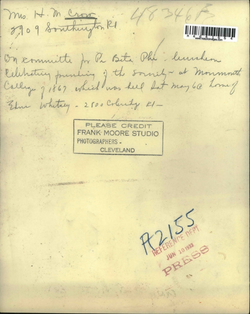 1938 Press Photo Mrs H Crow, Commitee for Pi Beta Phi, Mammouth College 1867