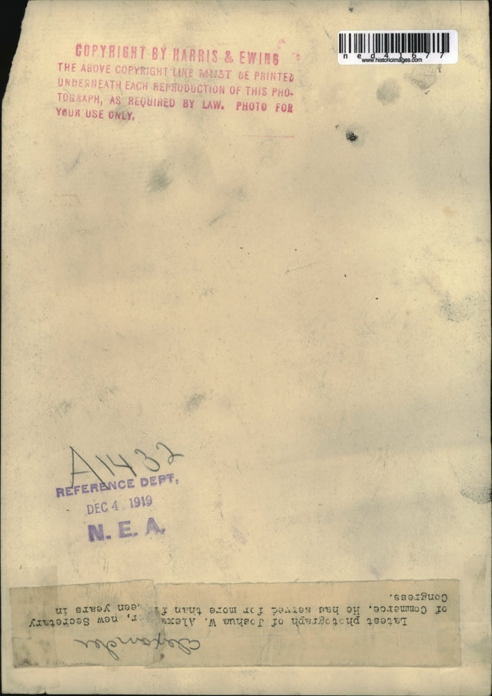 1919 Press Photo Joshua W. Alexander