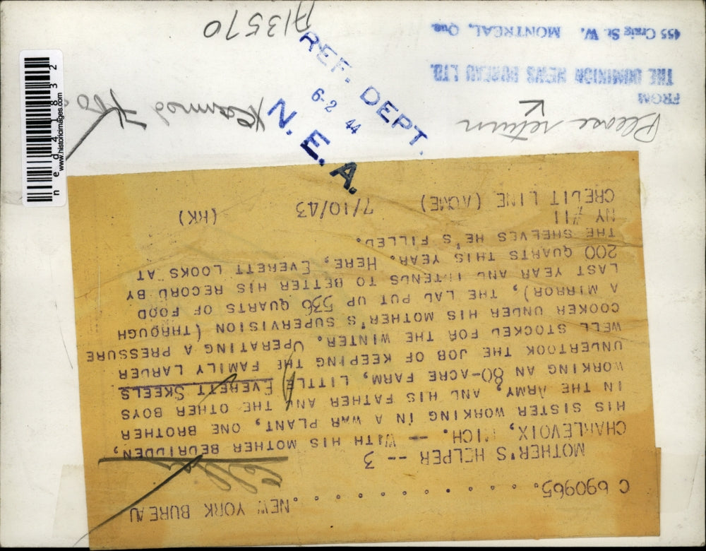 1943 Press Photo Responsible Kid: Everett Skeels