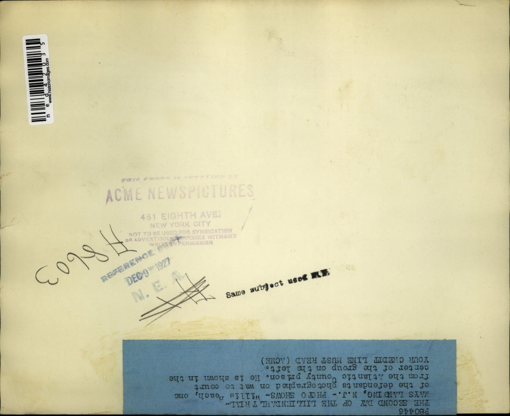 1927 Press Photo Willis Beach on Way to Court from Atlantic County Prison